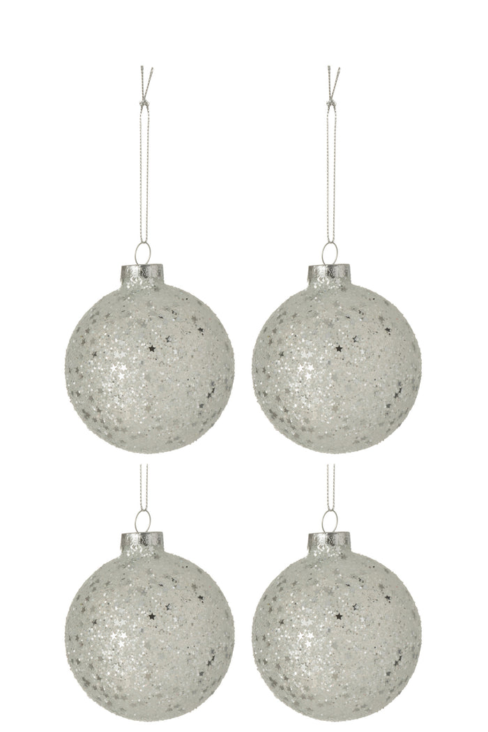 J-Line kerstbal Sterretjes - glas - zilver - medium - doos v