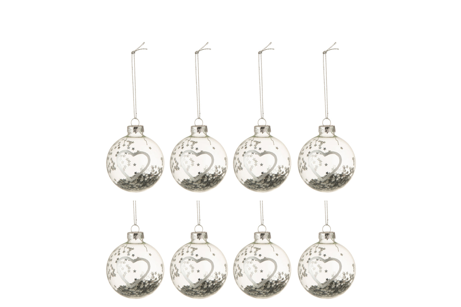 J-Line kerstbal Hart - glas - zilver - small - doos van 8