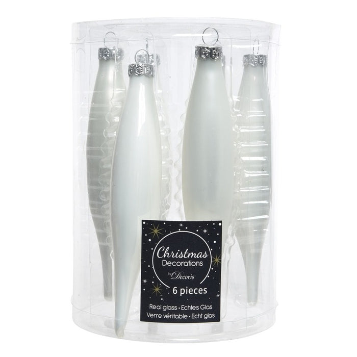 Decoris kerstbal pegels - 6x - wit - D15 cm - glas