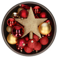 Bellatio Decorations kerstballen - 34-dlg - goud|rood - kunststof