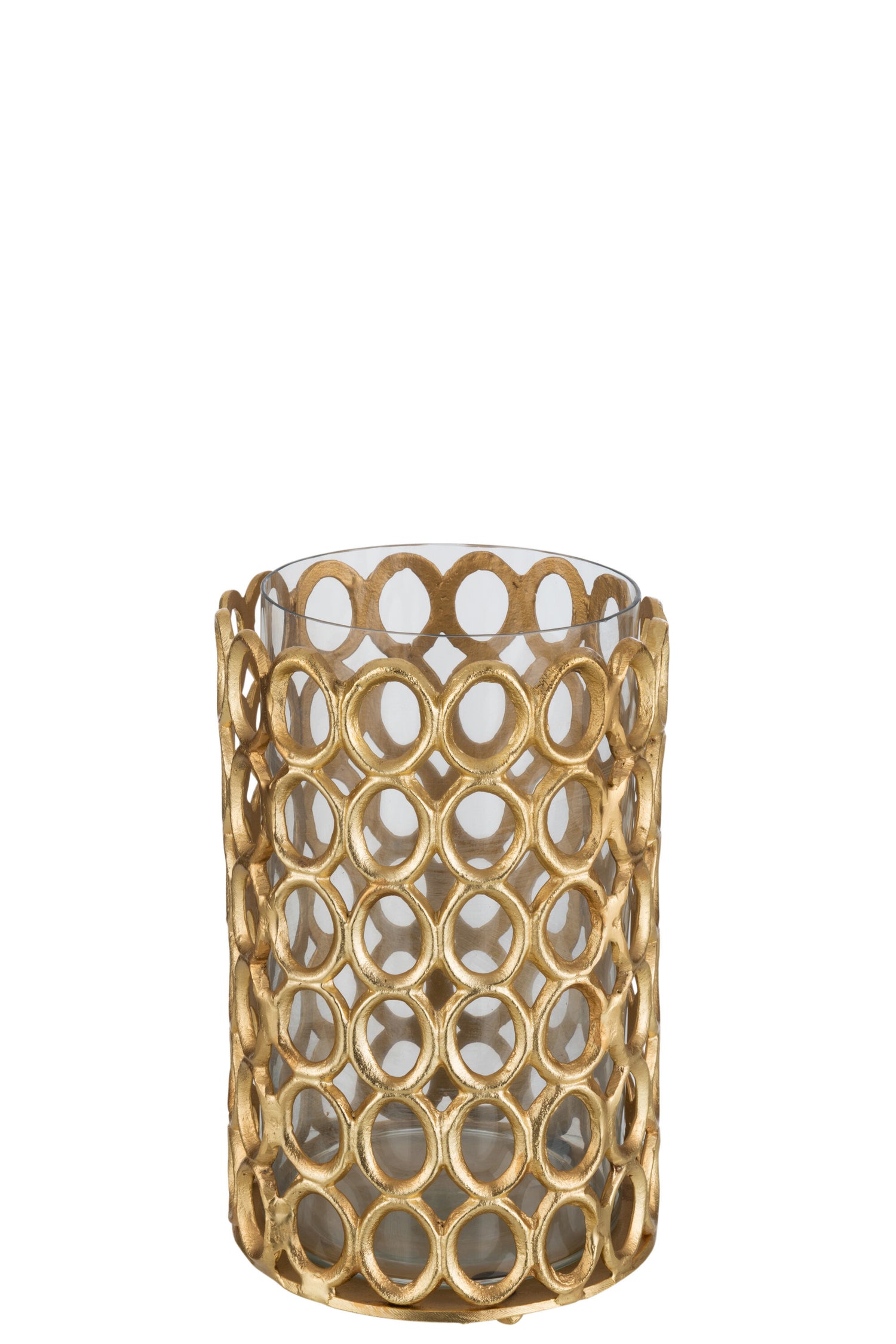 J-Line windlicht Rond Ringen - aluminium - goud - large