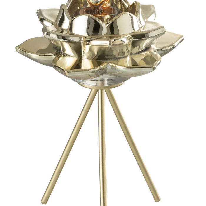 J-Line theelichthouder op voet Bloem - glas - goud - large