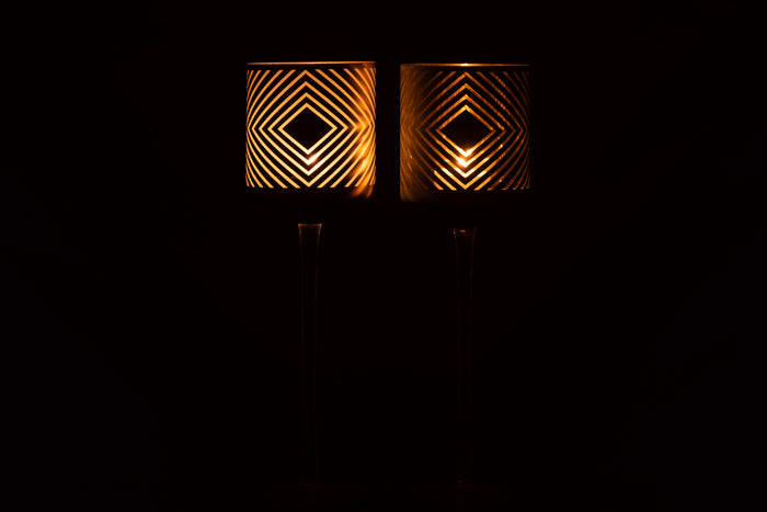 Theelichthouder | Glas | Goud | 9x9x (h)30 Cm
