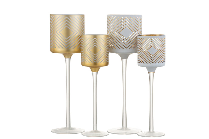Theelichthouder | Glas | Goud | 9x9x (h)30 Cm