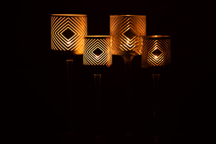 Theelichthouder | Glas | Goud | 9x9x (h)30 Cm