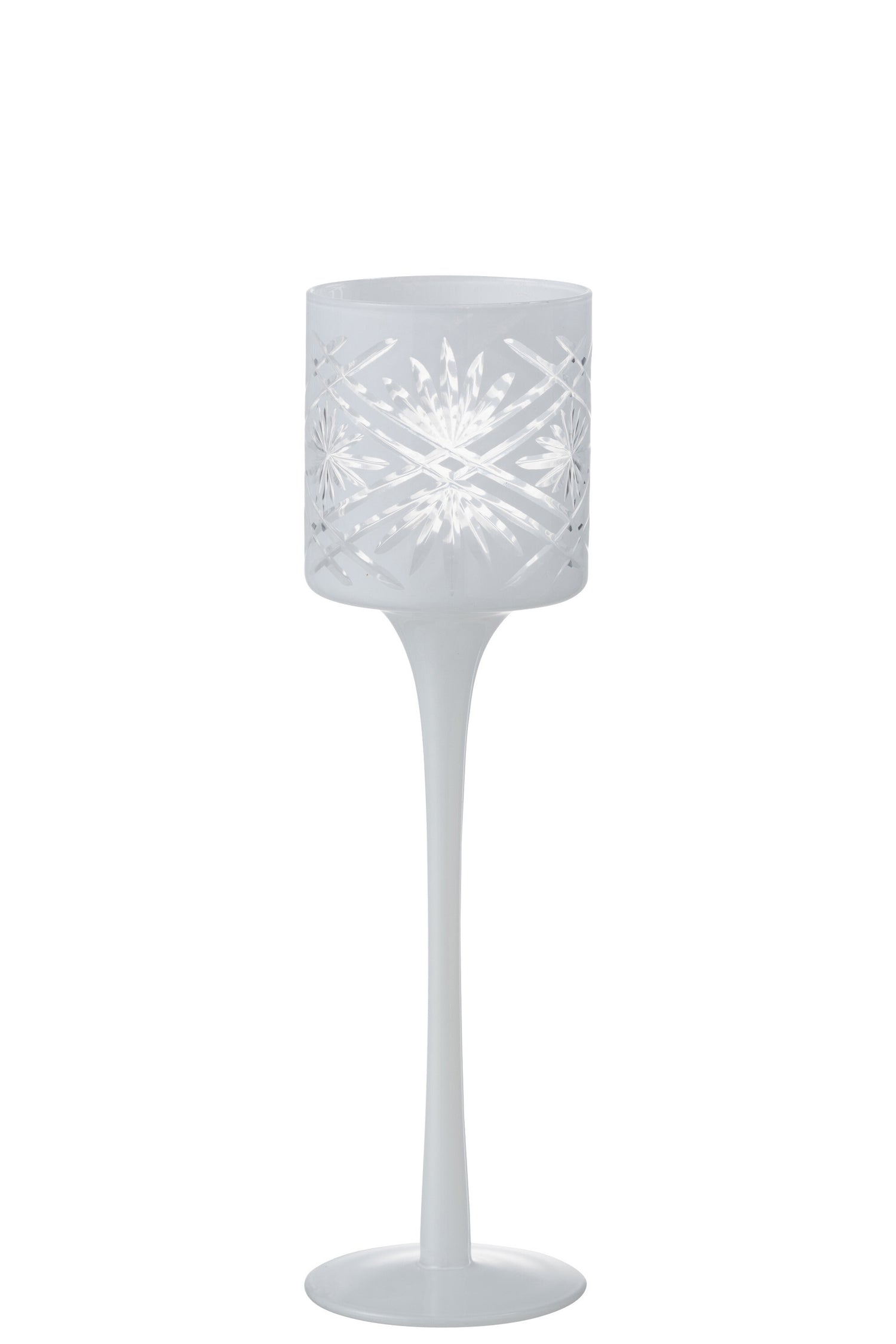 J-Line theelichthouder op voet Santorini - glas - wit - small