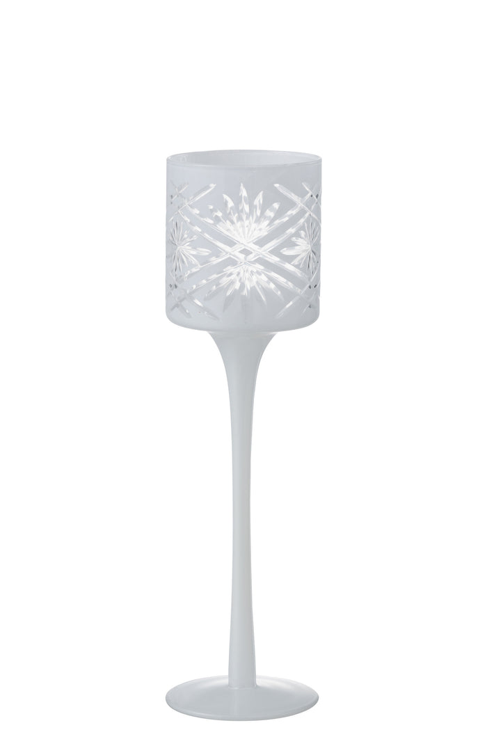 J-Line theelichthouder op voet Santorini - glas - wit - small