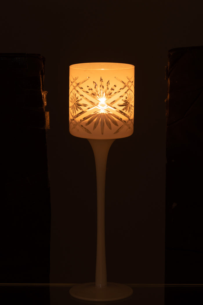 J-Line theelichthouder op voet Santorini - glas - wit - small