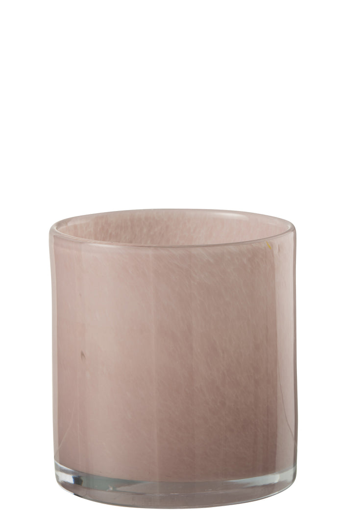 Theelichthouder | Glas | Roze | 12x12x (h)12 Cm