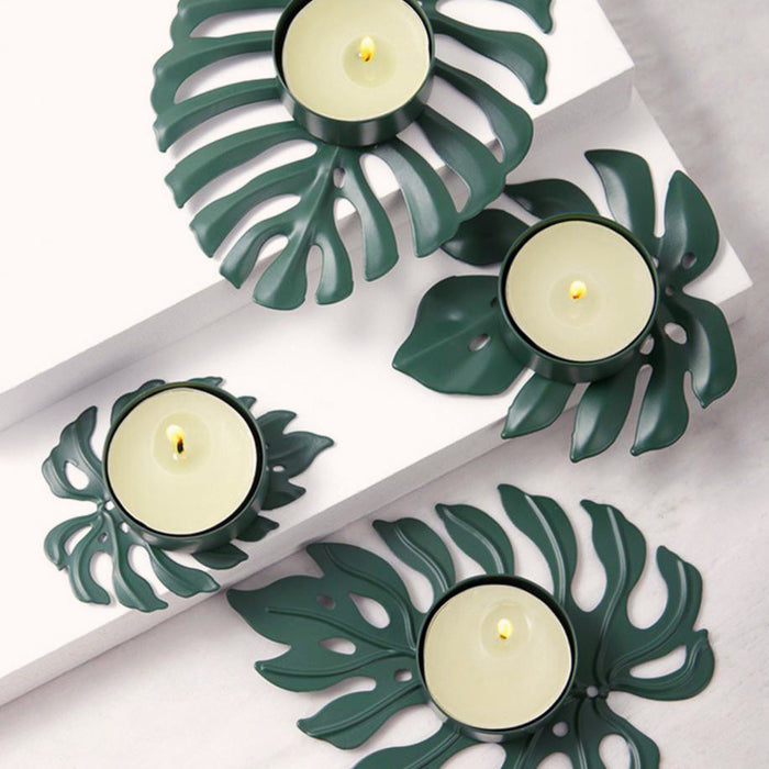 QUVIO Waxinelichthouder op een blad - 13 x 9,5 x 2 cm - Metaal - Groen