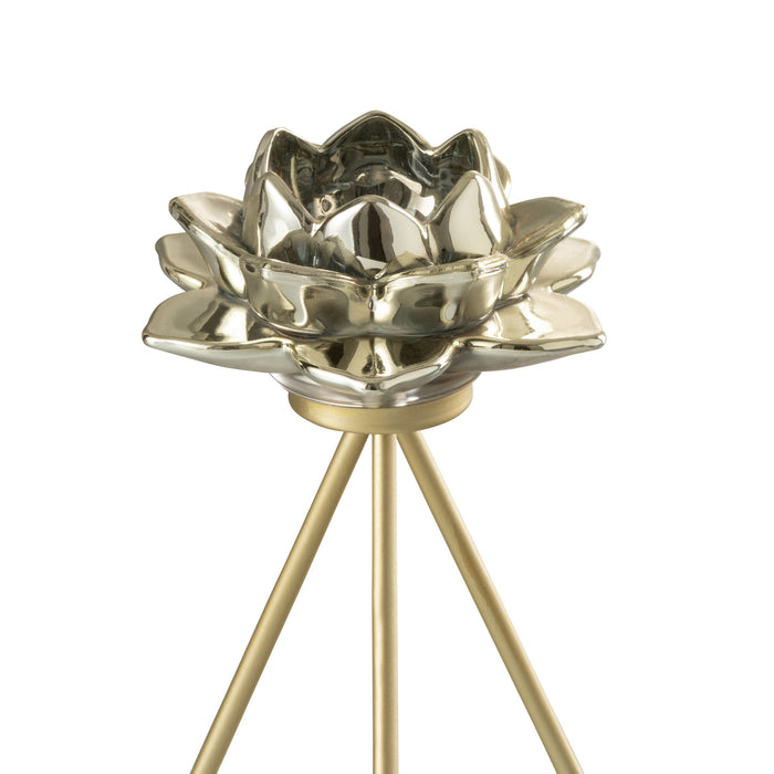 J-Line theelichthouder Op Voet Bloem - glas - goud - small