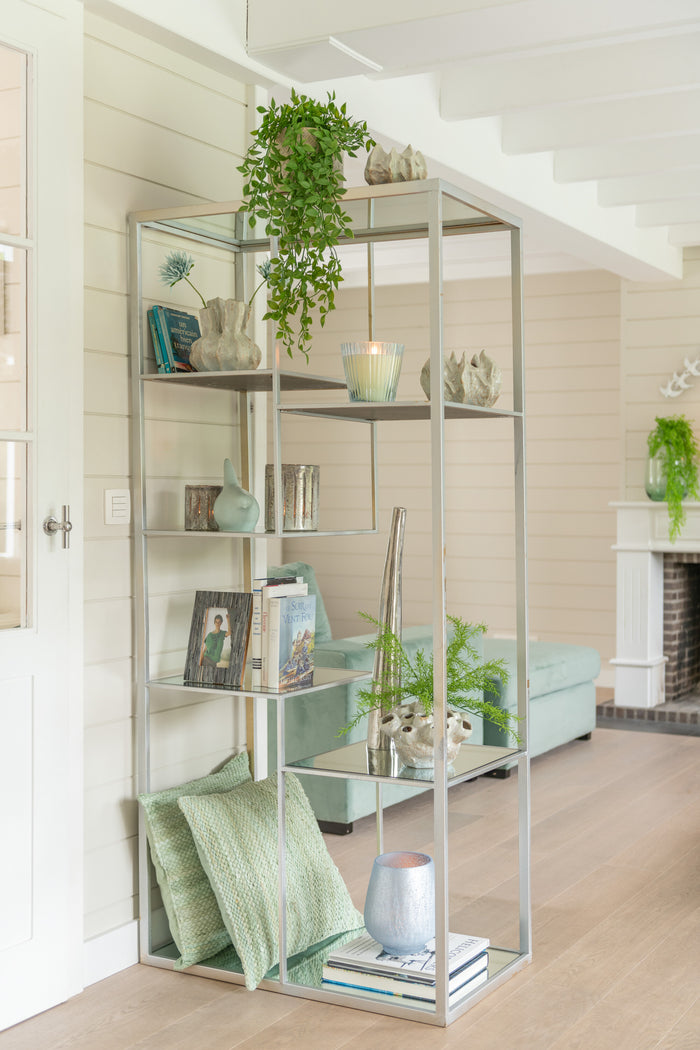 J-Line windlicht Streep - glas - blauw - medium - 2 stuks