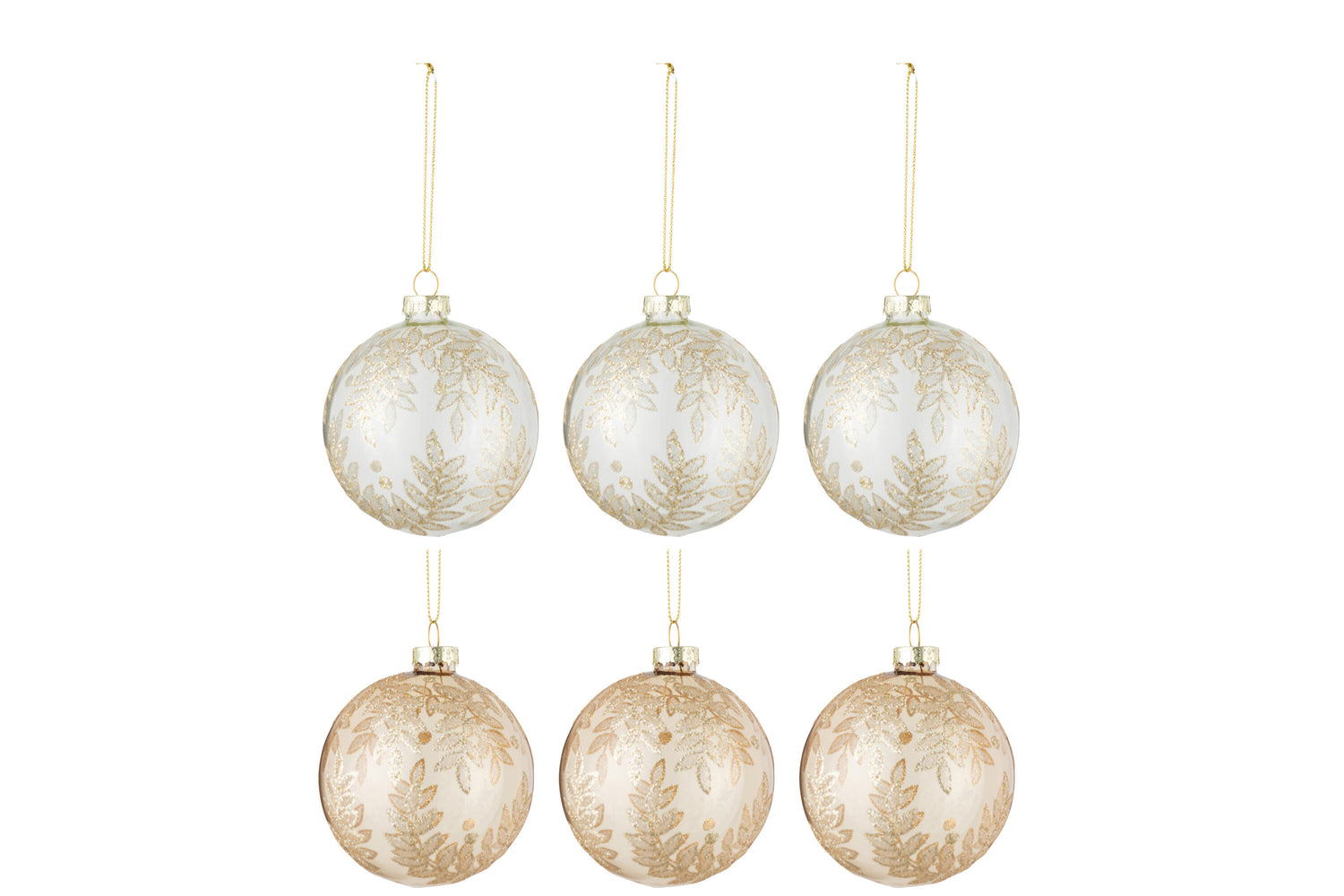 J-Line kerstbal Blaadjes - glas - transparant - beige|goud -