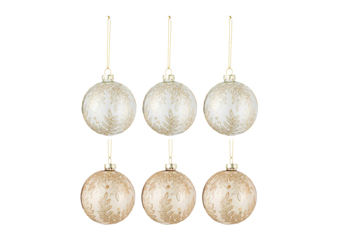 J-Line kerstbal Blaadjes - glas - transparant - beige|goud -