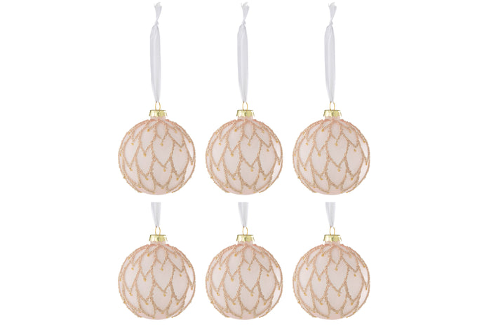 J-Line kerstbal Harten Parels - glas - lichtroze - doos van 6