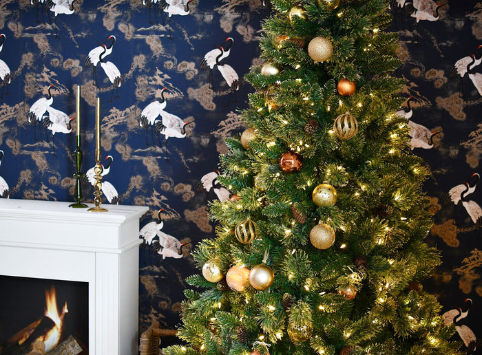 Shimmery Golden Bristle verlichte kunstkerstboom - 213 cm - Groen met