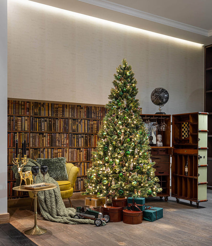 Shimmery Golden Bristle verlichte kunstkerstboom - 213 cm - Groen met