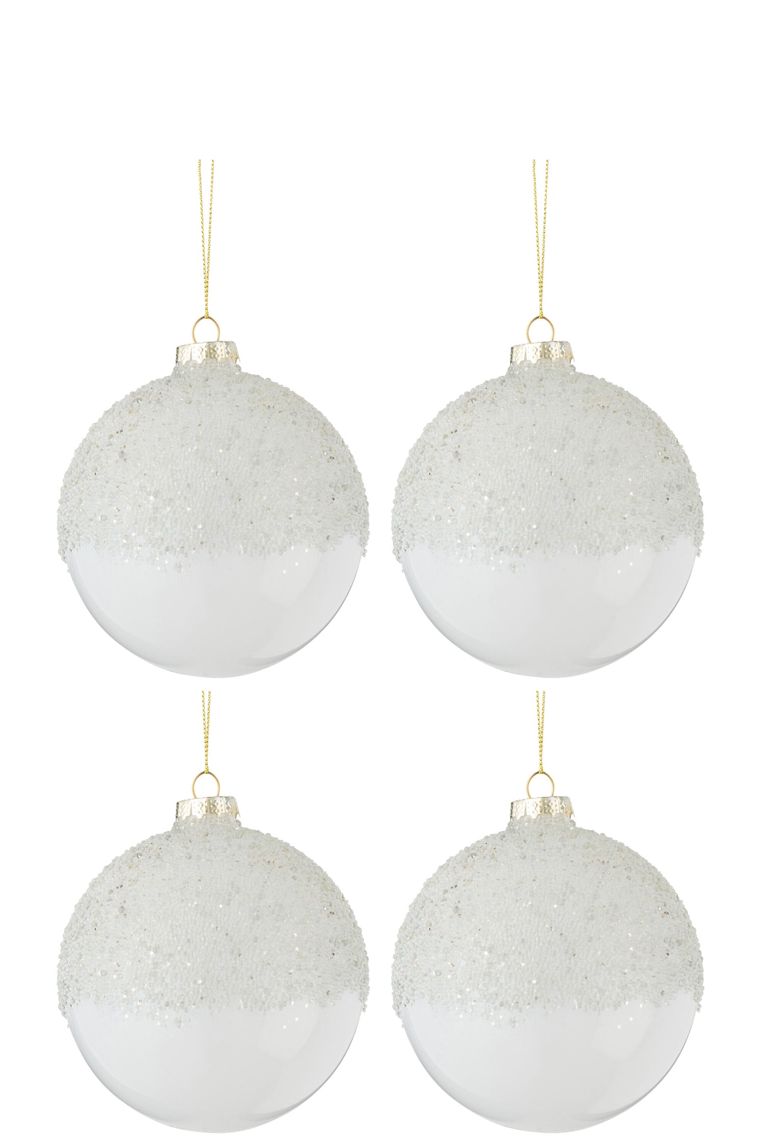 J-Line kerstbal Suiker Boven - glas - transparant|wit - medium - doos van 4