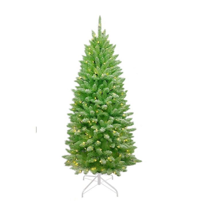 Funky Green Flocked verlichte kunstkerstboom - 183 cm - Lichtgroen