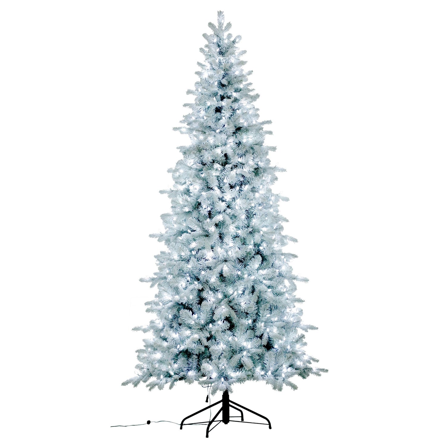 Snowy Blue Comet verlichte kunstkerstboom - 228 cm - White flocked -