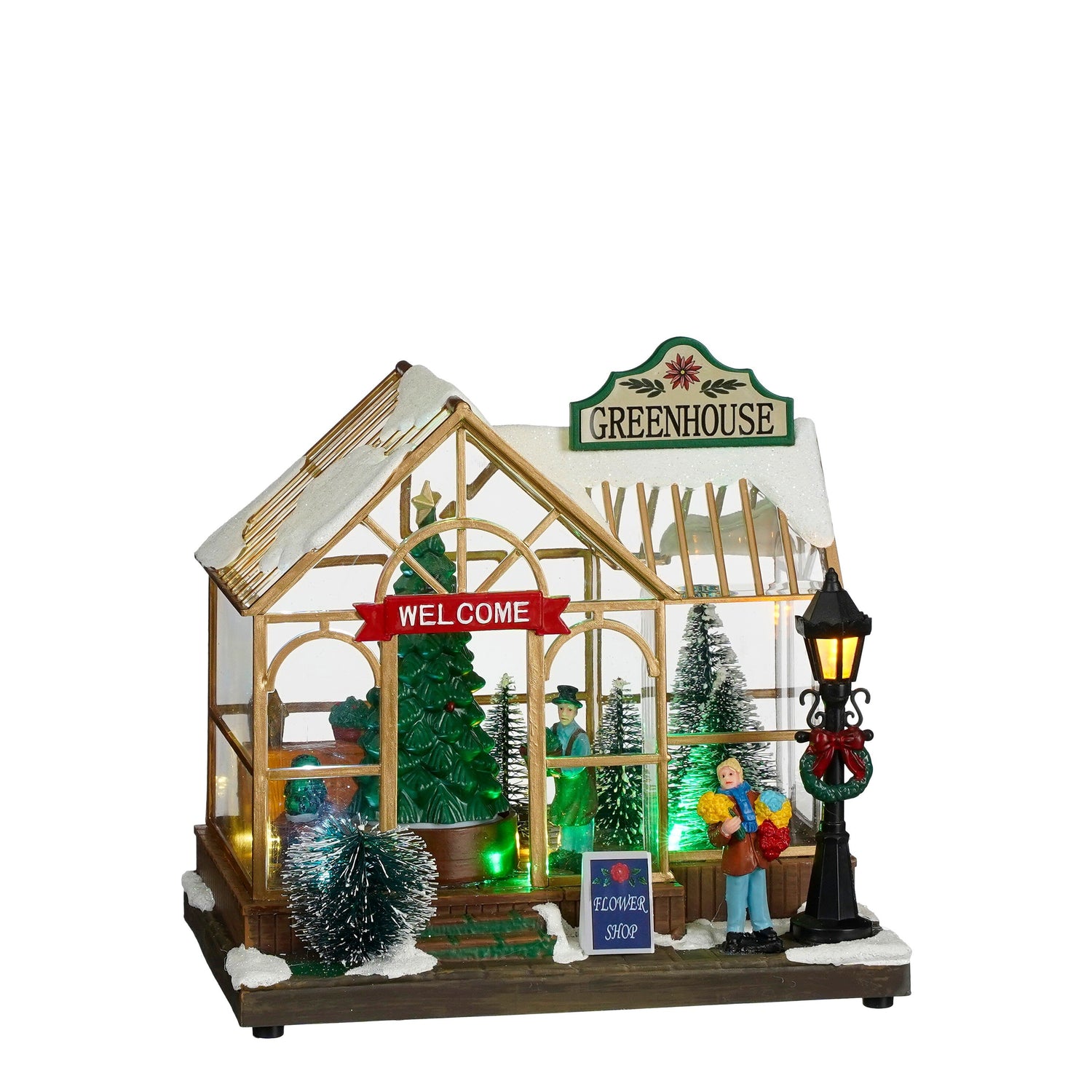 LuVille Kerstdorp Miniatuur Winter Kweekkas - L21 x B14 x H20 cm