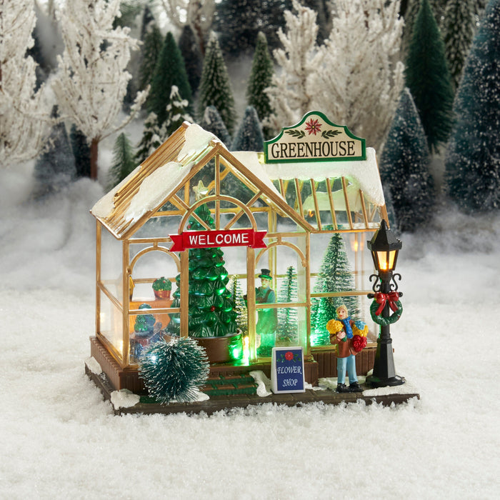 LuVille Kerstdorp Miniatuur Winter Kweekkas - L21 x B14 x H20 cm