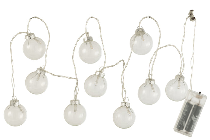 J-Line slinger 10 Ballen + Effen - glas - transparant - LED lichtjes