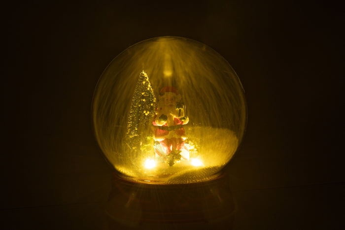 J-Line decoratie Sneeuwbol Kerstman - polyresin - mix - LED lichtjes