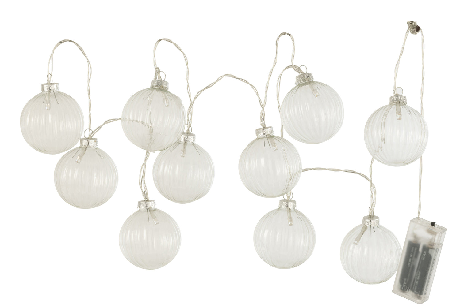 J-Line slinger 10 Ballen Geribbeld - glas - transparent - LED lichtjes