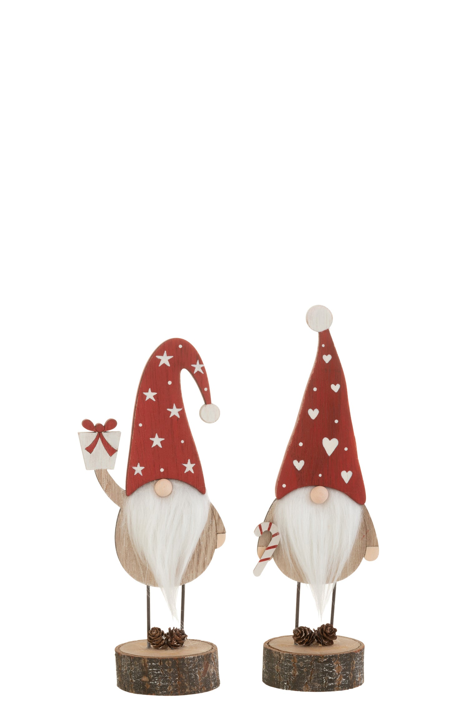 J-Line figuur Kerstman Op Voet Hoed Hart|Ster - hout -  rood