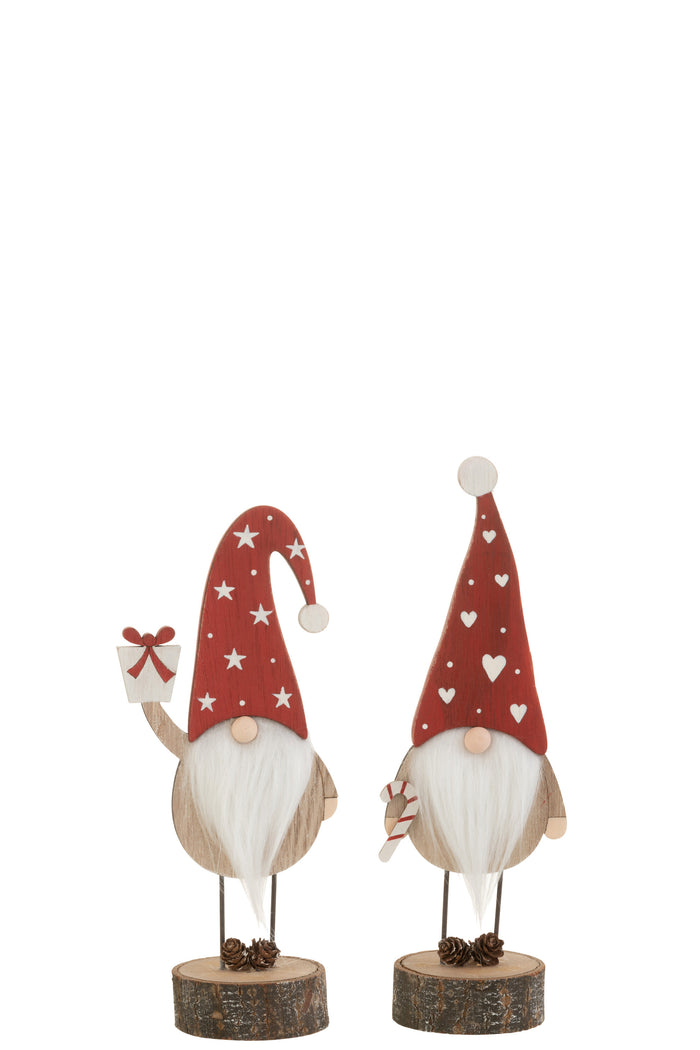 J-Line figuur Kerstman Op Voet Hoed Hart|Ster - hout -  rood