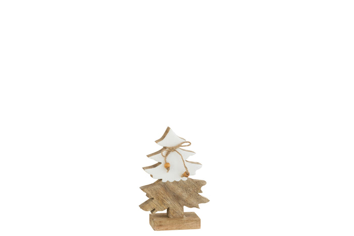 J-Line decoratie Kerstboom Touw - hout - wit|naturel - small - 2 stuks