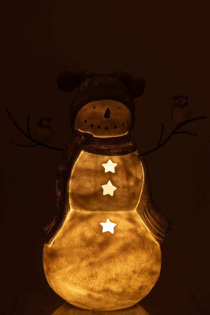 J-Line figuur sneeuwman Vogels - polyresin - rood|groen - large