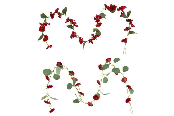J-Line Slinger Bloemen + Blaadjes - kunststof - rood|groen -