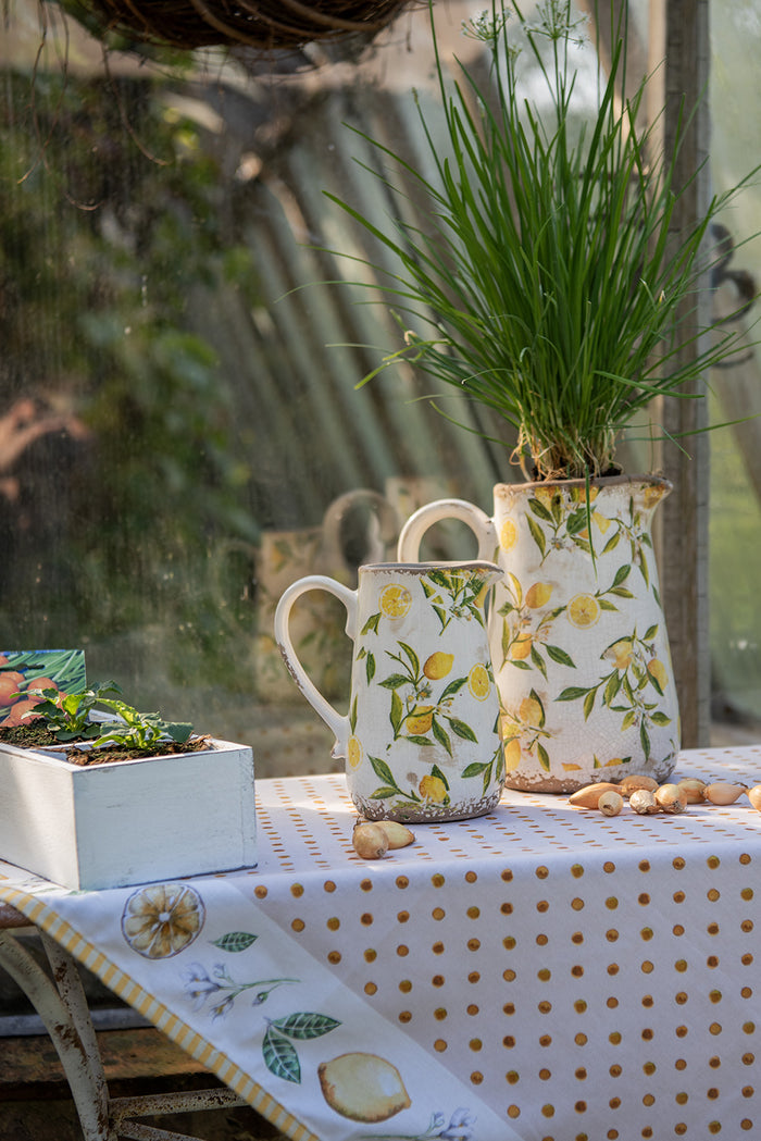 Clayre & Eef Tafelkleed  100x100 cm Beige Geel Katoen Vierkant Citroen