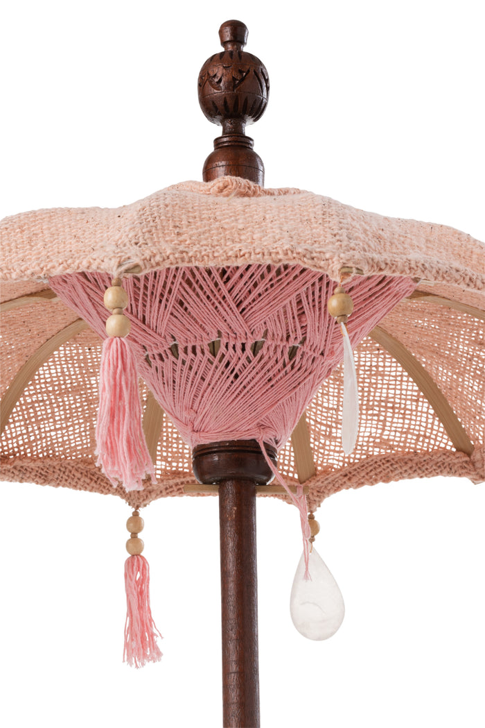 J-Line parasol + Voet Kwastjes|Schelpen - hout - zalm|donkerbruin - small
