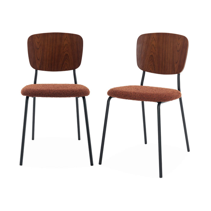 sweeek - Bouclé zitting en houten rugleuning stoel, set van 2
