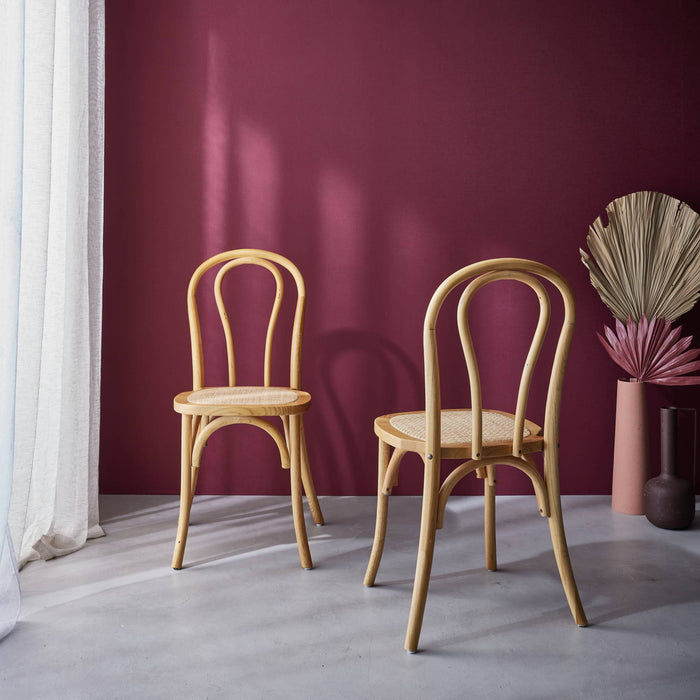 sweeek - Vintage houten en rotan stoel (set van 2)