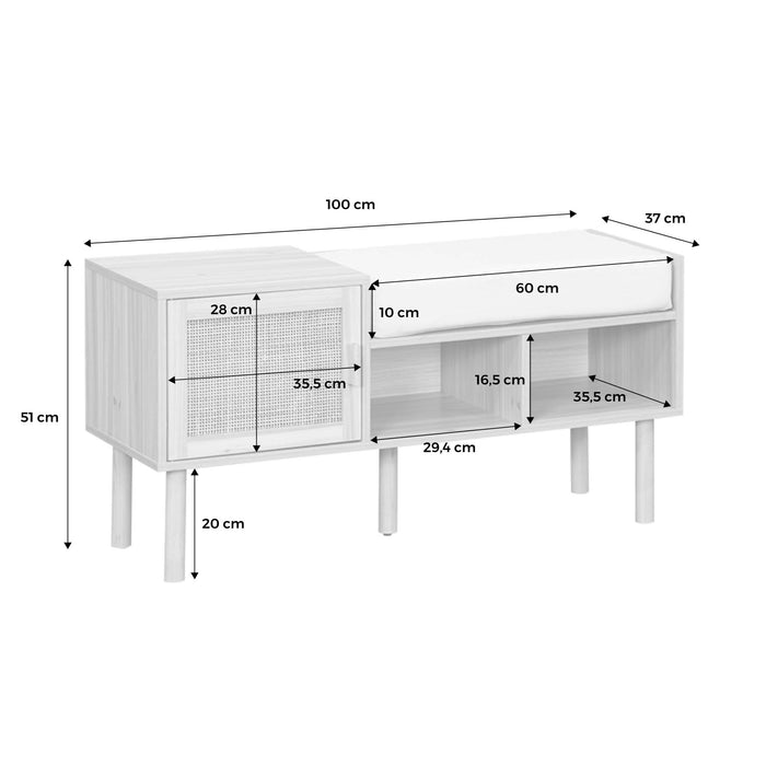 sweeek - Halmeubel met rotan en houteffect, schoenenopbergruimte