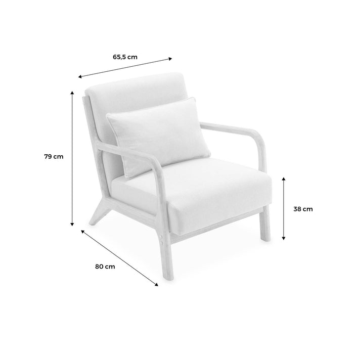 sweeek - 2-zitsbank + beige stoffen en houten fauteuil