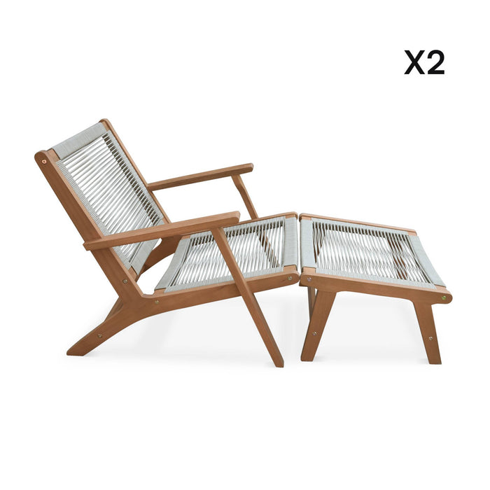 sweeek - Tuinstoel met voetsteun van hout en touw (set van 2)