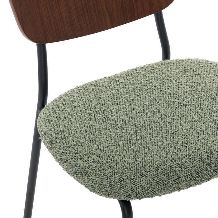 sweeek - Bouclé zitting en houten rugleuning stoel, set van 2