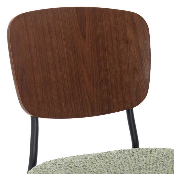 sweeek - Bouclé zitting en houten rugleuning stoel, set van 2