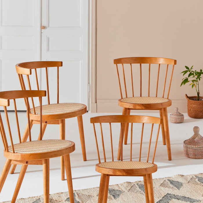 sweeek - Houten en rotan stoelen (set van 4)