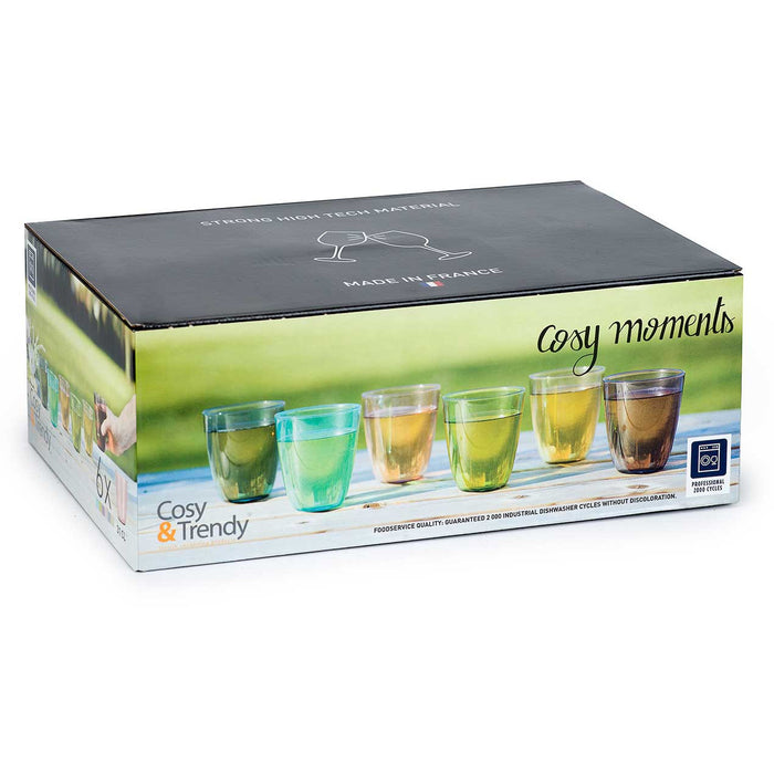 6x Stuks gekleurde waterglazen|drinkglazen Cosy Moments 310 ml
