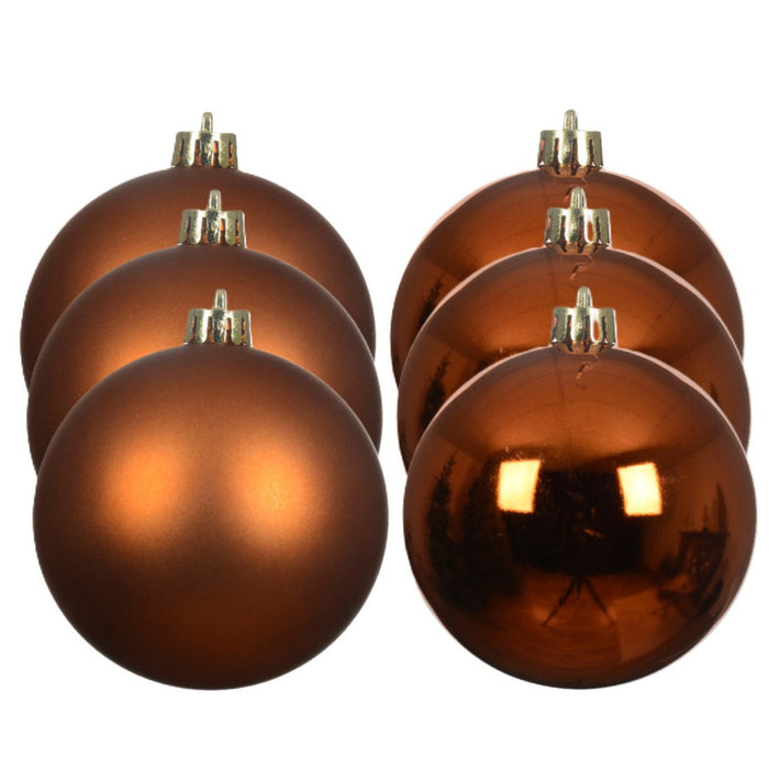 Decoris kerstballen - 6x st - 8 cm - koper|cognac bruin