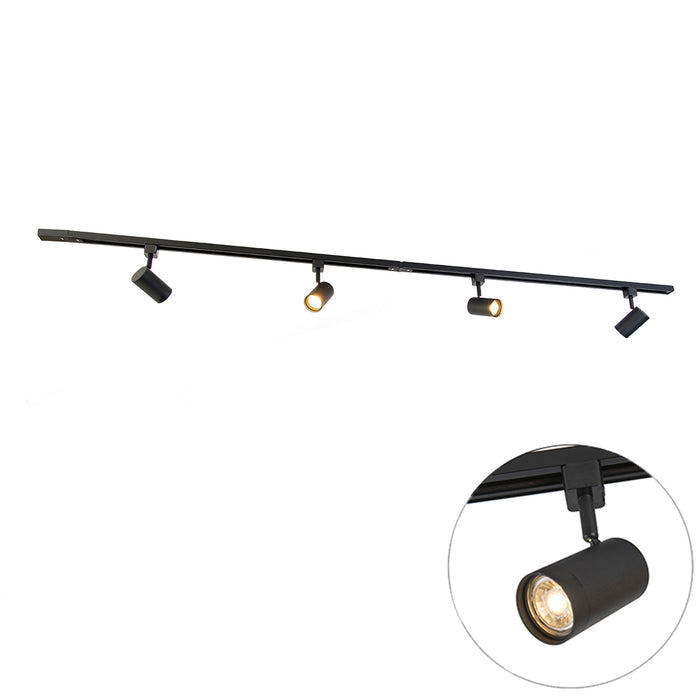 QAZQA Smart 1-fase railsysteem met 4 wifi GU10 spots zwart - Iconic