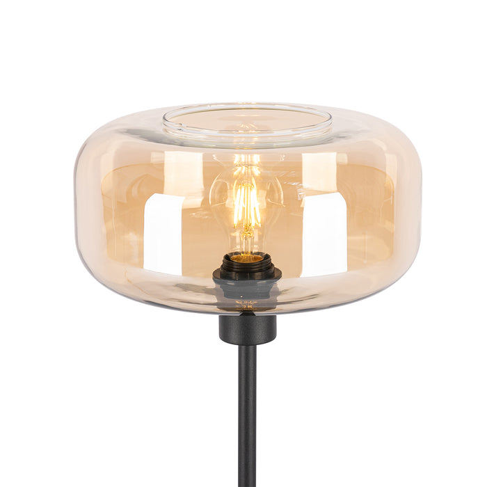 QAZQA Art deco tafellamp zwart met amber glas - Bizle