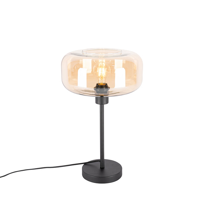 QAZQA Art deco tafellamp zwart met amber glas - Bizle