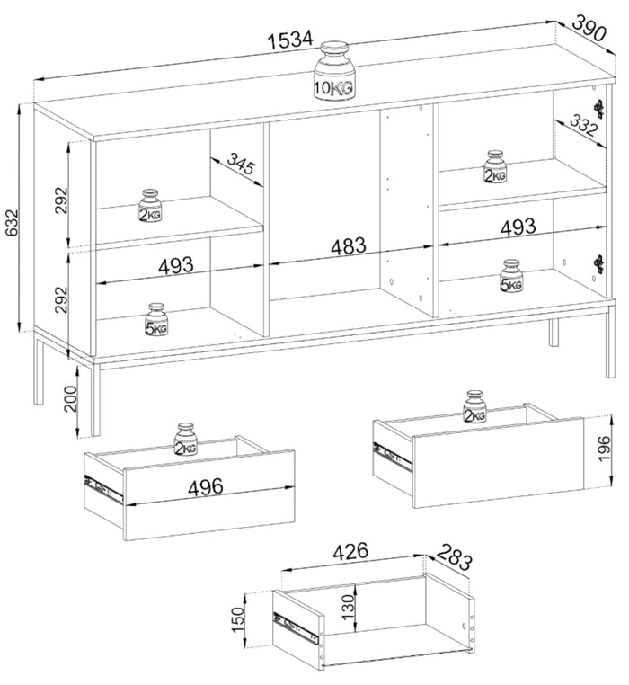 NADUVI Collection Ladekast Tiana 2-deurs met verlichting